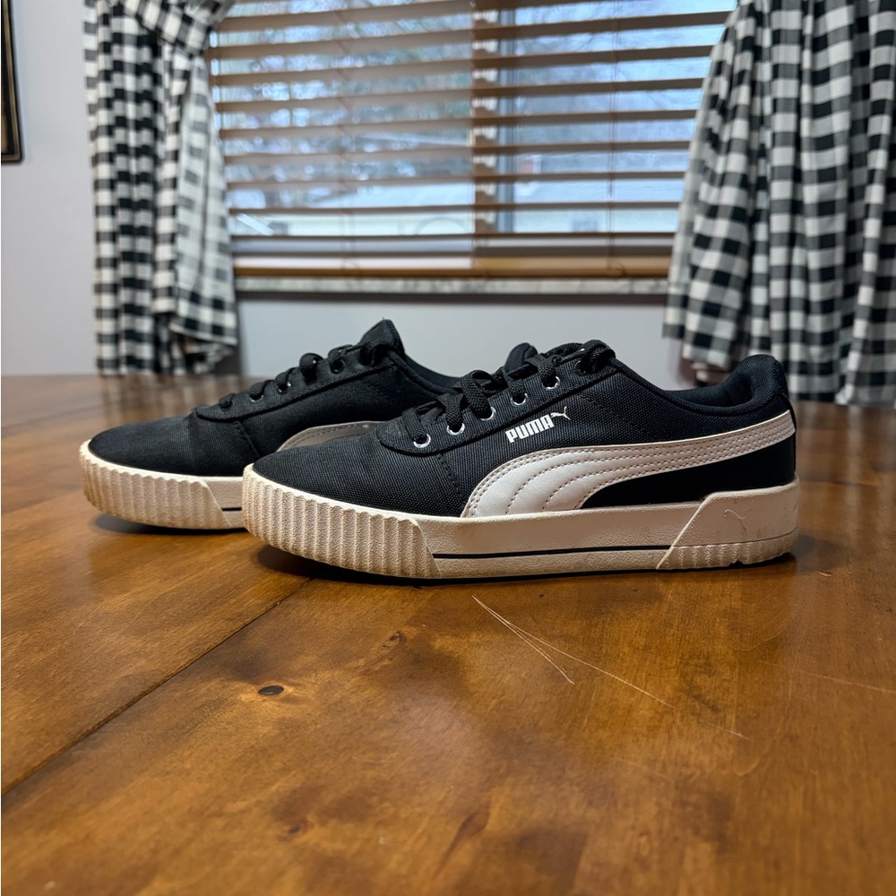 Puma Black Canvas Sneakers with White Stripe
